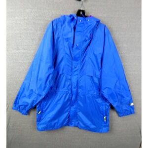 Helly Hansen Mens Jacket Large Blue Hooded Packable Raincoat Outdoor Gorp Hiking